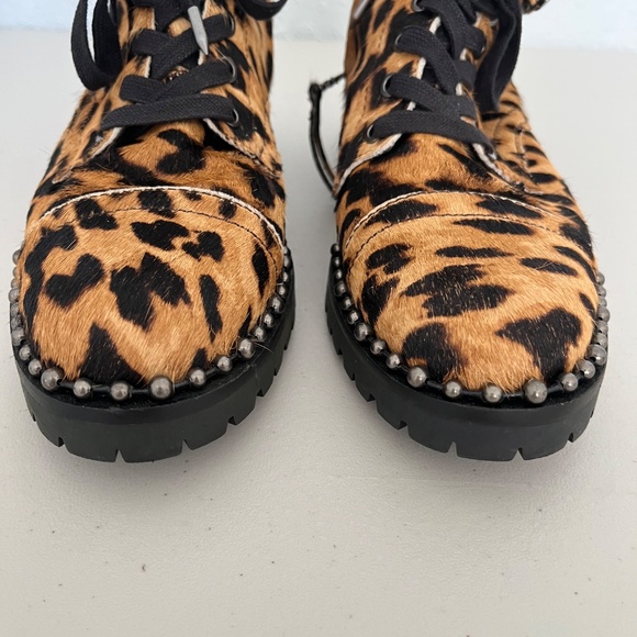 Sam Edelman women’s leopard brown/caramel combat boots studded calfhair Jennifer - Picture 3 of 11